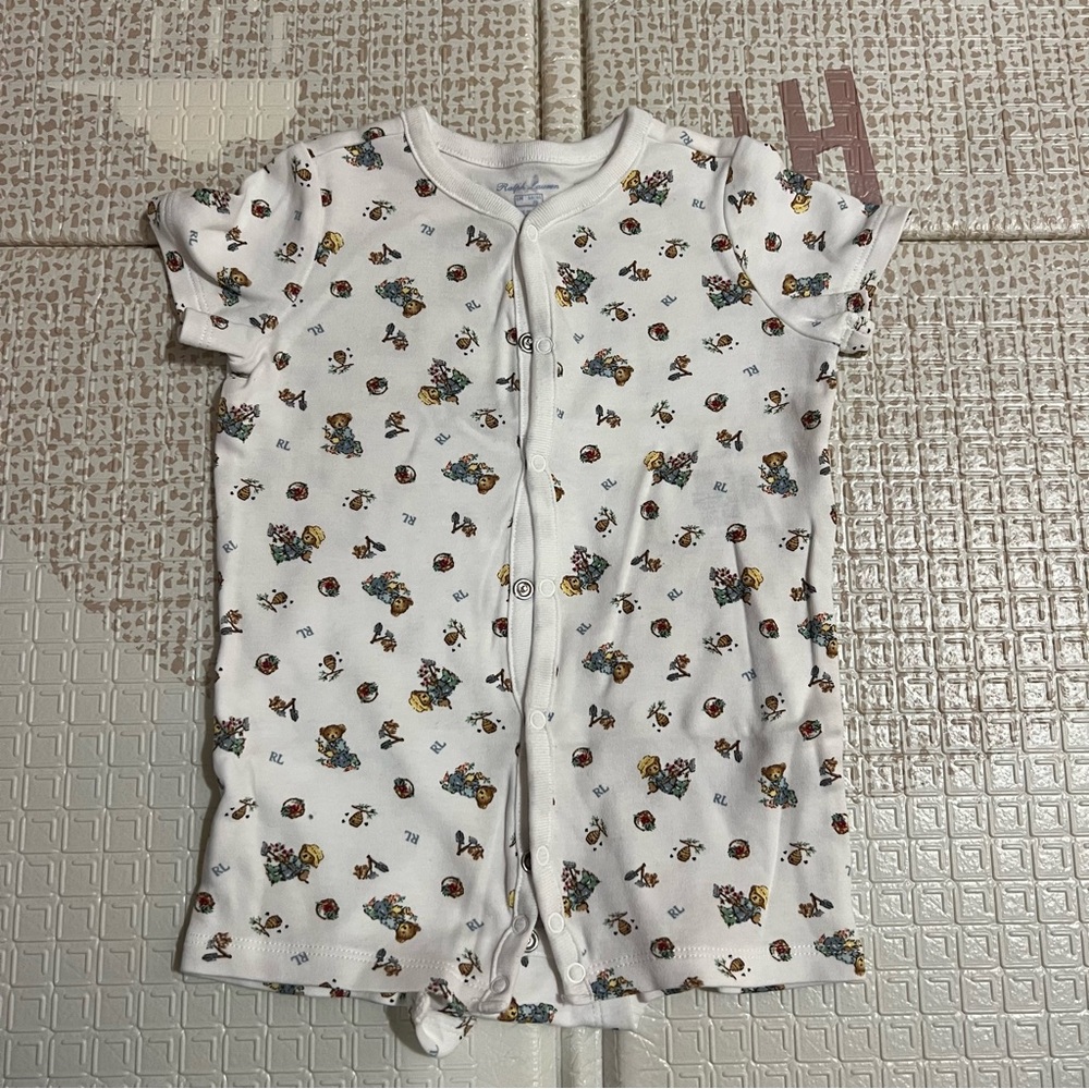 B1G1 🌟 Ralph Lauren White Baby Romper with Animal Print